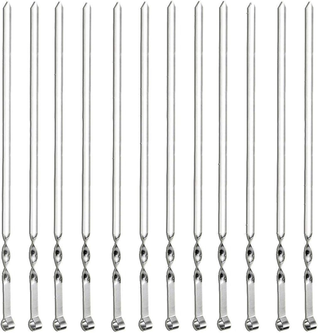 Antallcky 12 Pack Kebab Skewers BBQ Barbecue Skewers Stainless Steel Sticks 23.5 Inch Heavy Duty Large Wide Reusable with NonSlip Ring Handle Ideal for Shish kabob Chicken Shrimp angd Vegetables