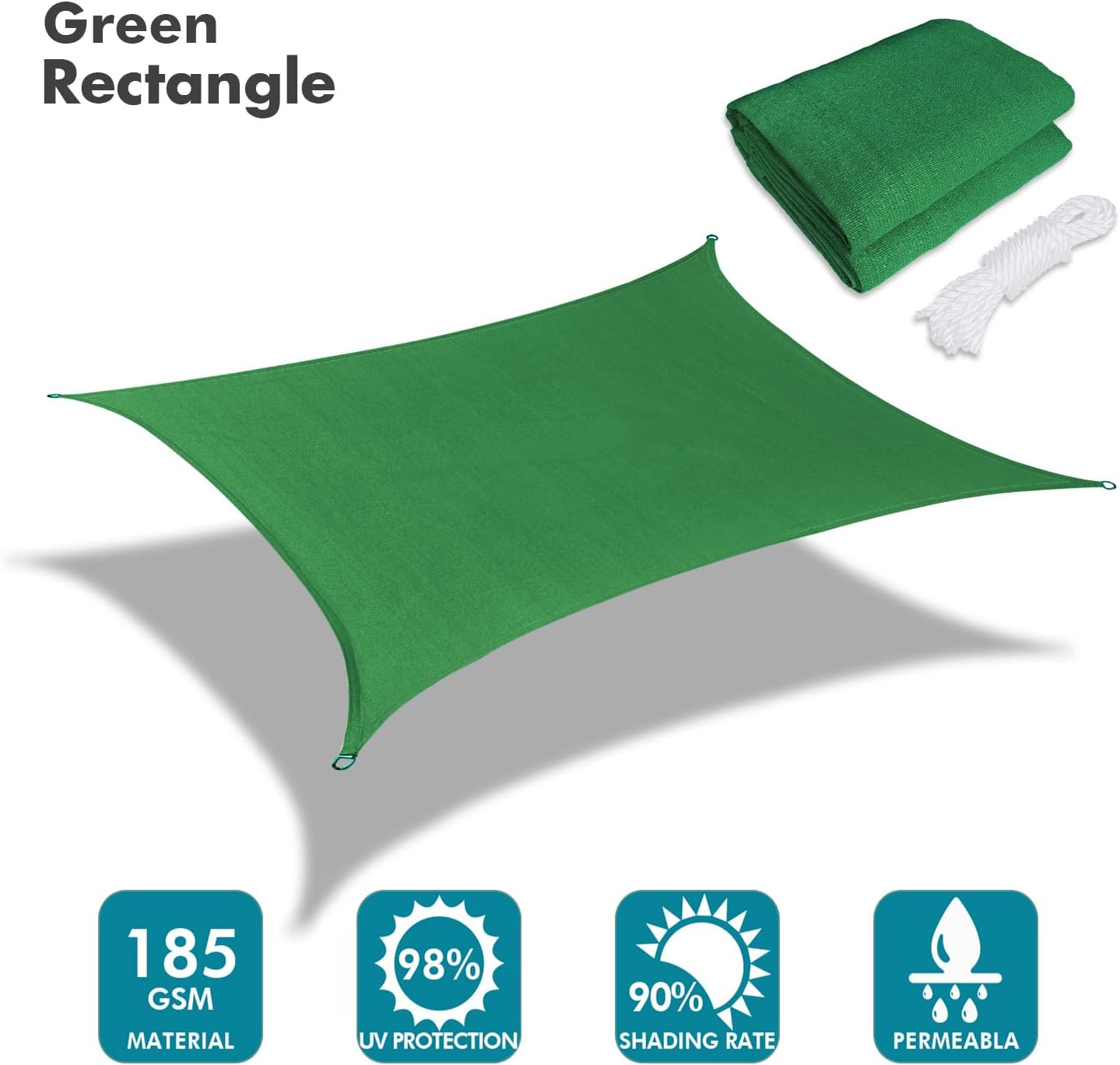 KANAGAWA 6'X12' Dark Green Custom Size Sun Shade Sail Rectangle UV Block Canopy Cover for Patio Backyard Lawn Garden Outdoor (Customized Available)