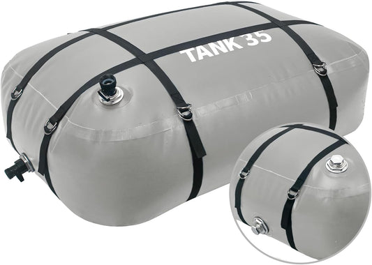 TPU Water Storage Bladder, 35 Gallon Portable RV Fresh Water Tank, Food Grade BPA Free Collapsible Flexible Container for Drinking, Camping, Irrigation & Emergency-Hurricane, Drought, Fire (3/4” GHT)