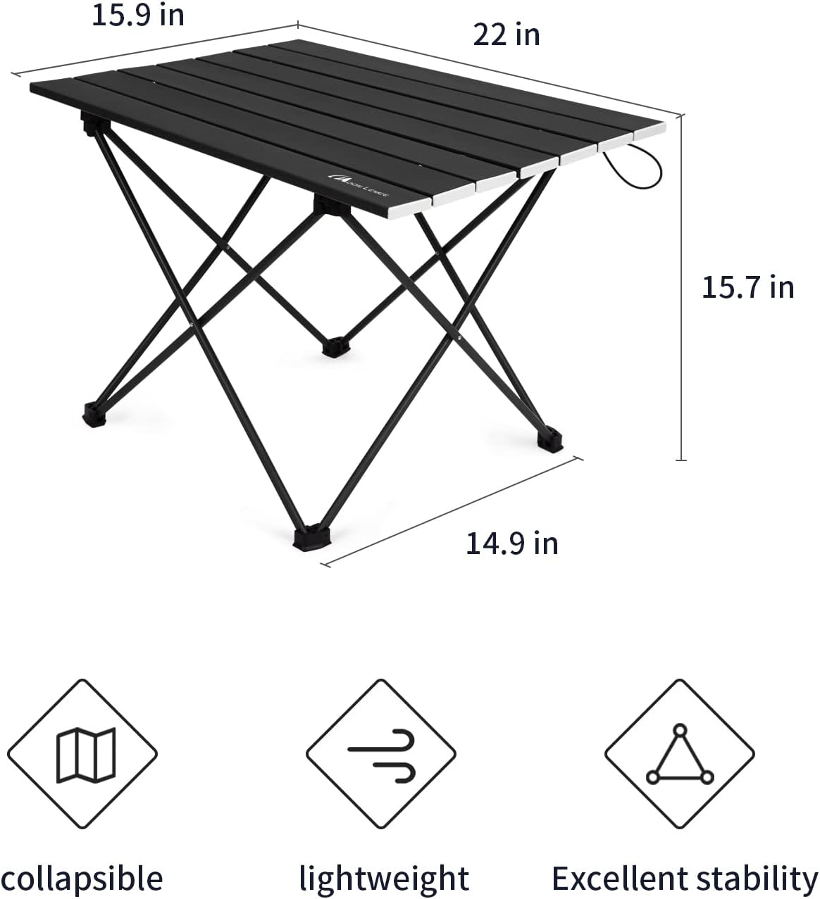 MOON LENCE Folding Outdoor Aluminum Camping Table Portable Ultralight Compact Backpacking Travel Table for Beach, Picnics, Hiking (Black, Large)