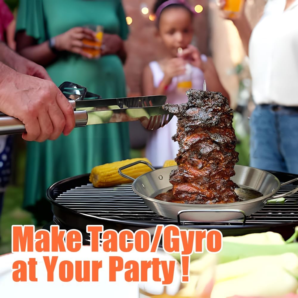 Stainless Steel Vertical Spit for Oven/grilling - Gyro/Shawarma Pan Rotisserie Skewer Stand, Gyro Plate/Pan for Chicken, Meat, Kebabs -Home Use
