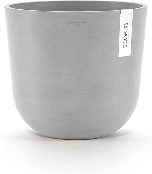 Ecopots Oslo Durable Modern Round Indoor/Outdoor Recycled-Based Composite Flower Pot Planter, White Grey, 10"