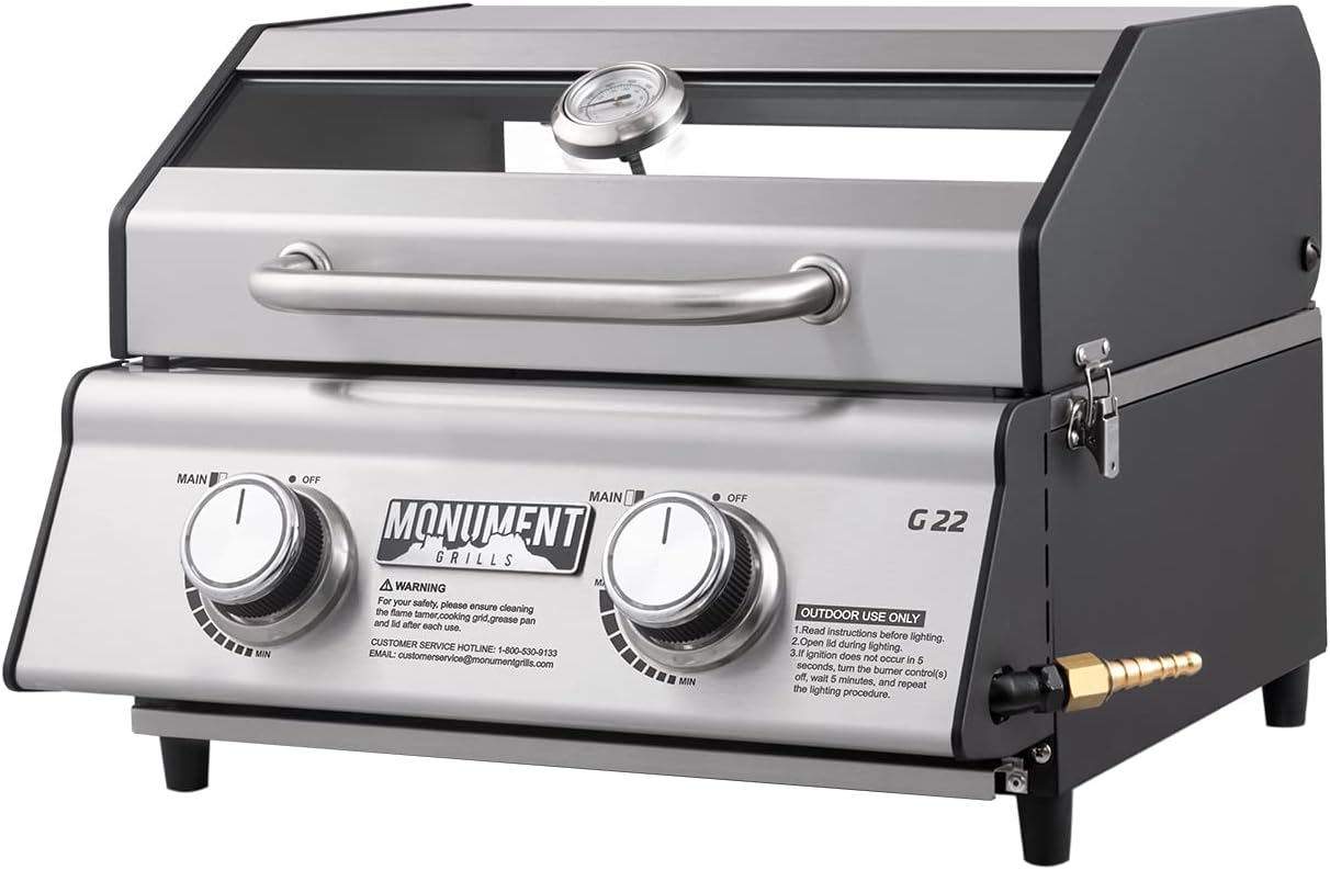 Monument Grills Clearview® 2-Burner Tabletop Propane Gas Grill with 1 Pound Tank Adapter(2 items)