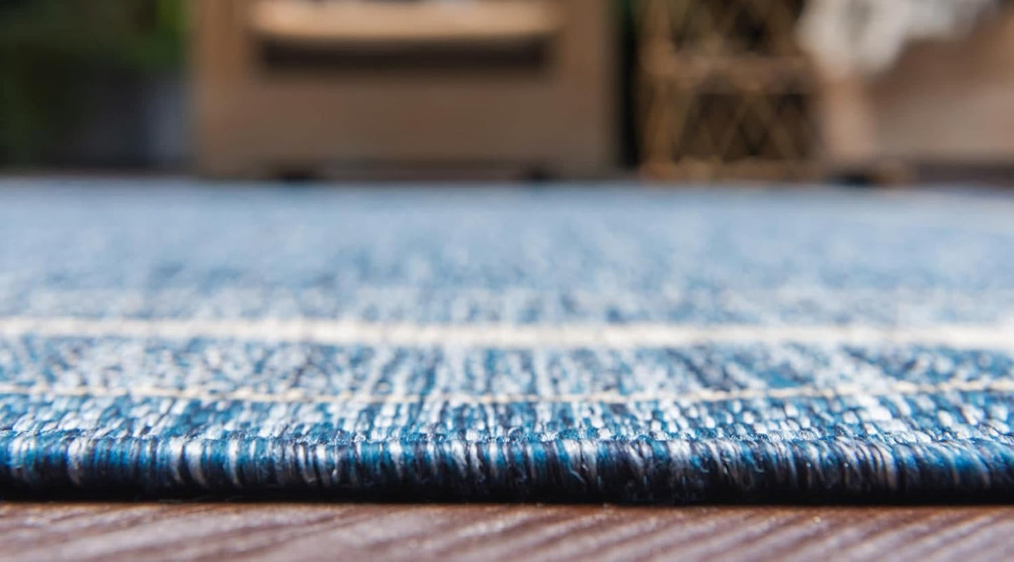Unique Loom Outdoor Border Collection Area Rug - Soft Border (10' x 13' Rectangle, Blue/ Ivory)