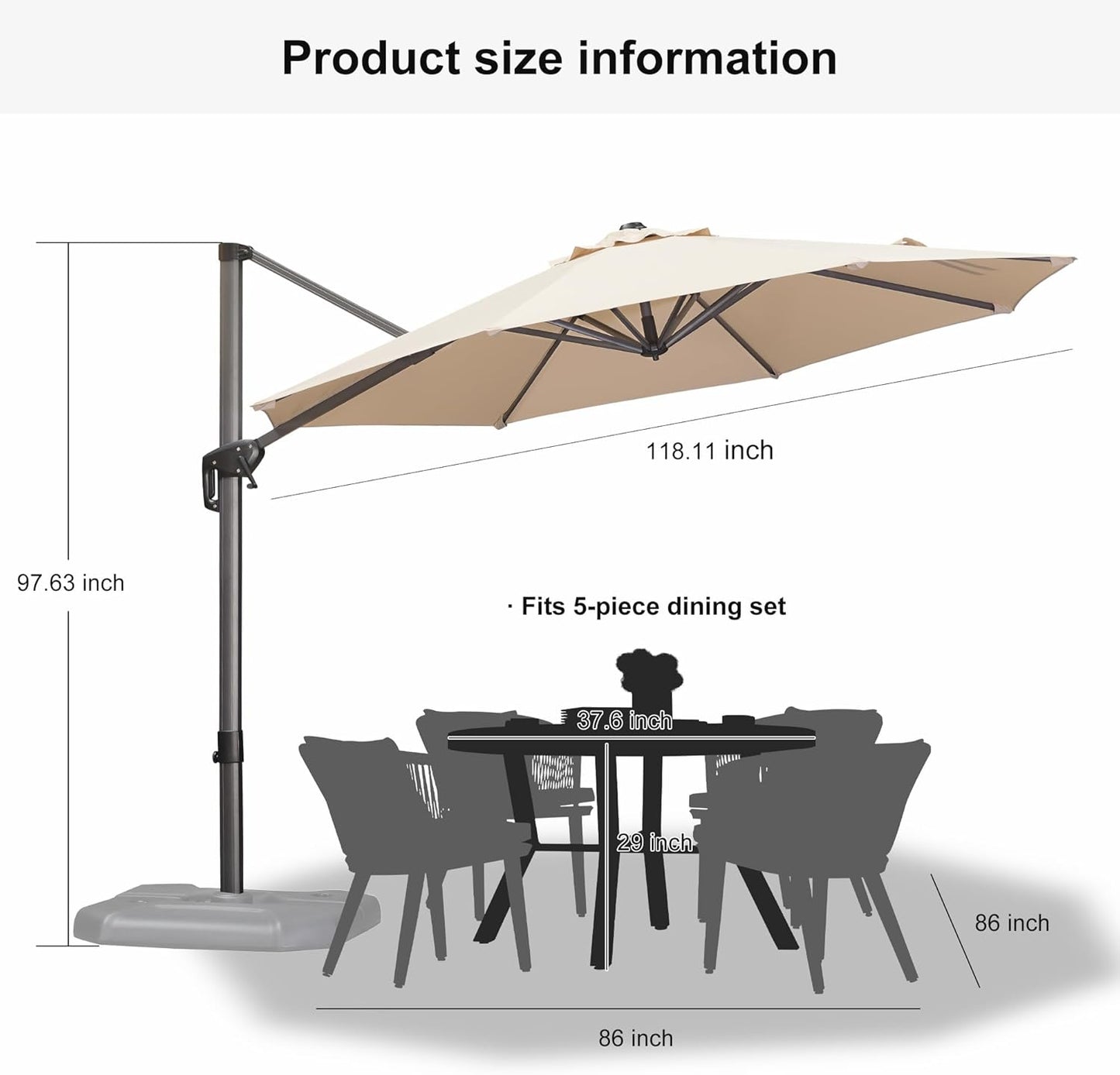 PURPLE LEAF 10 Feet Patio Umbrella Outdoor Cantilever Round Umbrella Aluminum Offset Umbrella with 360-degree Rotation for Garden Deck Pool Patio, Beige
