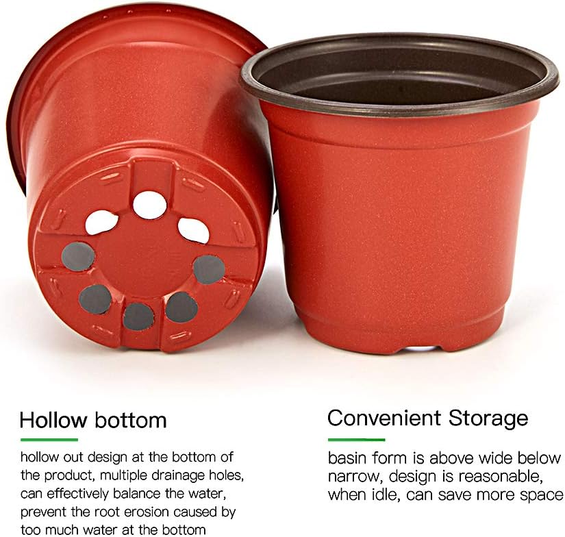 JERIA 200 Pack 6 Inch Plastic Nursery Pots Comewith Drainage Holes, Seedling Flower Plant Container and Seed Starting Pots with 200 Pcs Labels