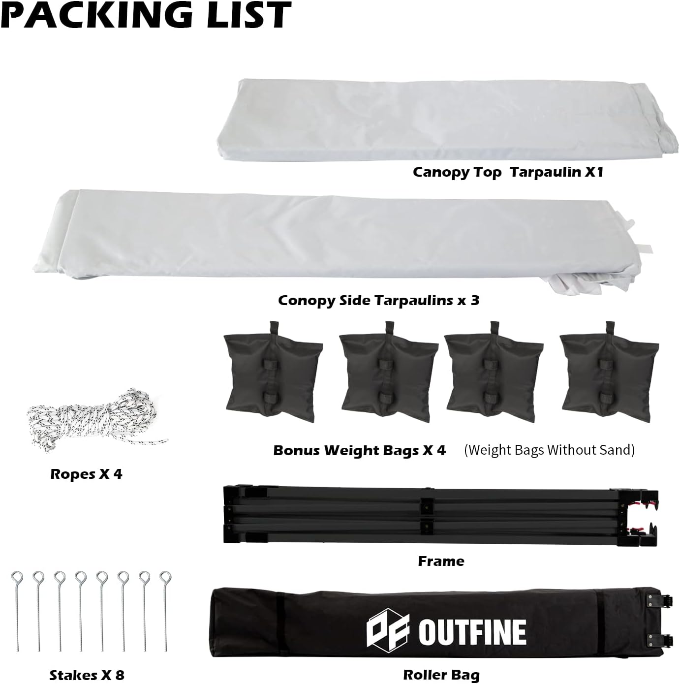 OUTFINE Heavy Duty Canopy 10x10 Pop Up Commercial Canopy Tent with 3 Side Walls Instant Shade, Bonus Upgrade Roller Bag, 4 Weight Bags, Stakes and Ropes (White, 10 * 10FT)