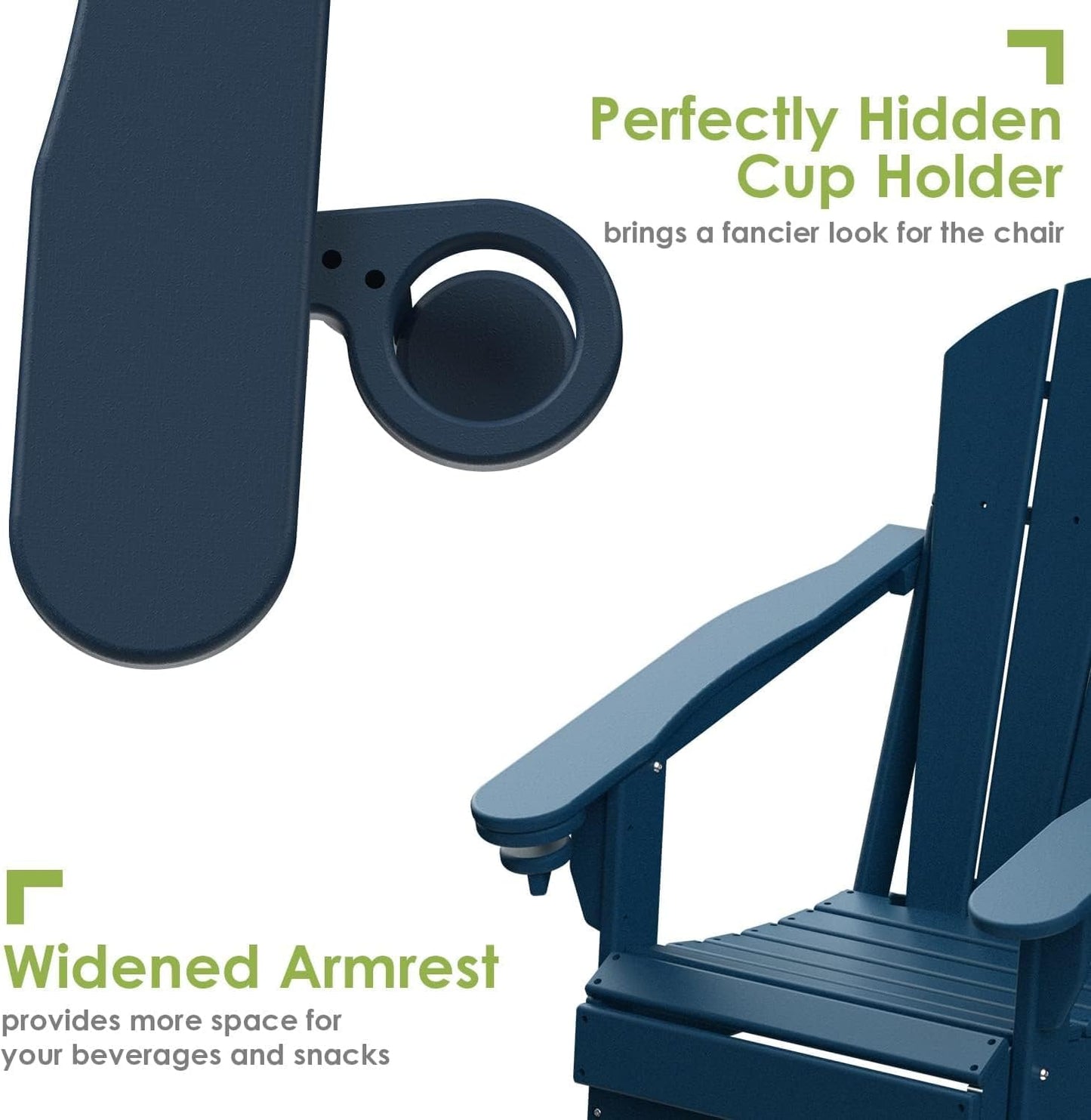 GREENVINES Folding-Adirondack-Chairs-Set-of-6 | HDPE Plastic | Fire Pit Chair | All Weather | Cup Holder | Blue | for Deck Backyard Patio Outdoor Garden