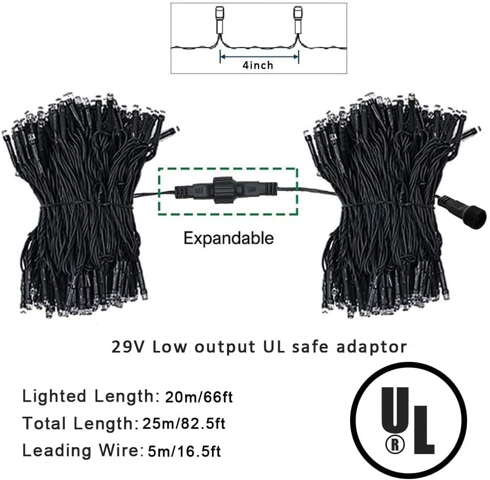 weillsnow White Christmas Fairy Lights Plug in, 200 LED 66FT Waterproof Christmas String Lights, 8 Modes with Memory for Outdoor Indoor Wedding Garden Christmas Decorations (66FT, White)