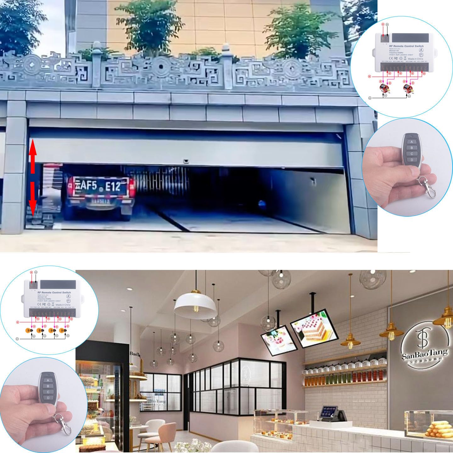12V 24V 4 Channels Wireless Relay Remote Control Switch, RF 433Mhz DC 5V-30V Garage Door Opener Wireless Switch with Receiver 2 Transmitters, Easy to Terminal Wiring (4CH 2* Controller 433Mhz)