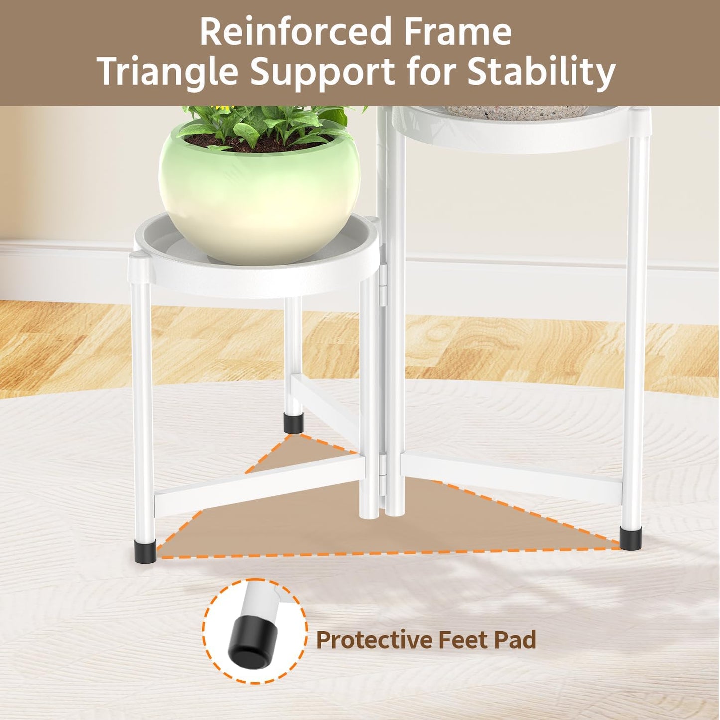 LASZOLA 3 Tiered Folding Plant Stand Indoor for Multiple Large Planter, Tall Heavy Duty Adjustable Rack with Rust Proof Plastic Shelving, Sturdy Vertical Tree Organizer for Narrow Inside Floor, White