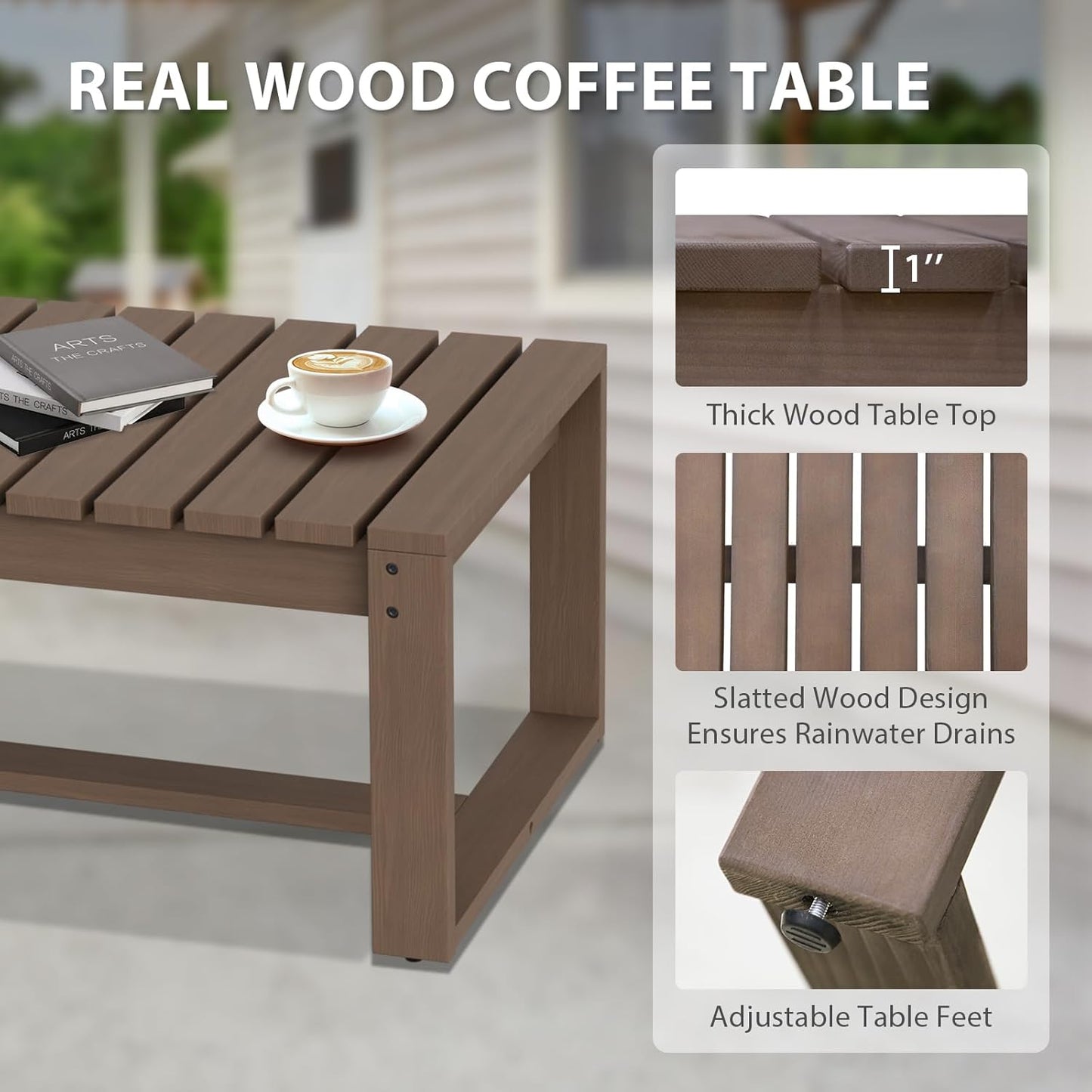EAGLE PEAK Natural Wood Outdoor Patio Furniture, Cedar Furniture, Conversation Set, Outdoor Seating for Deck Patio Porch, Sofa, 2 Ottomans & Coffee Table, 4 Pieces, Brown/Beige