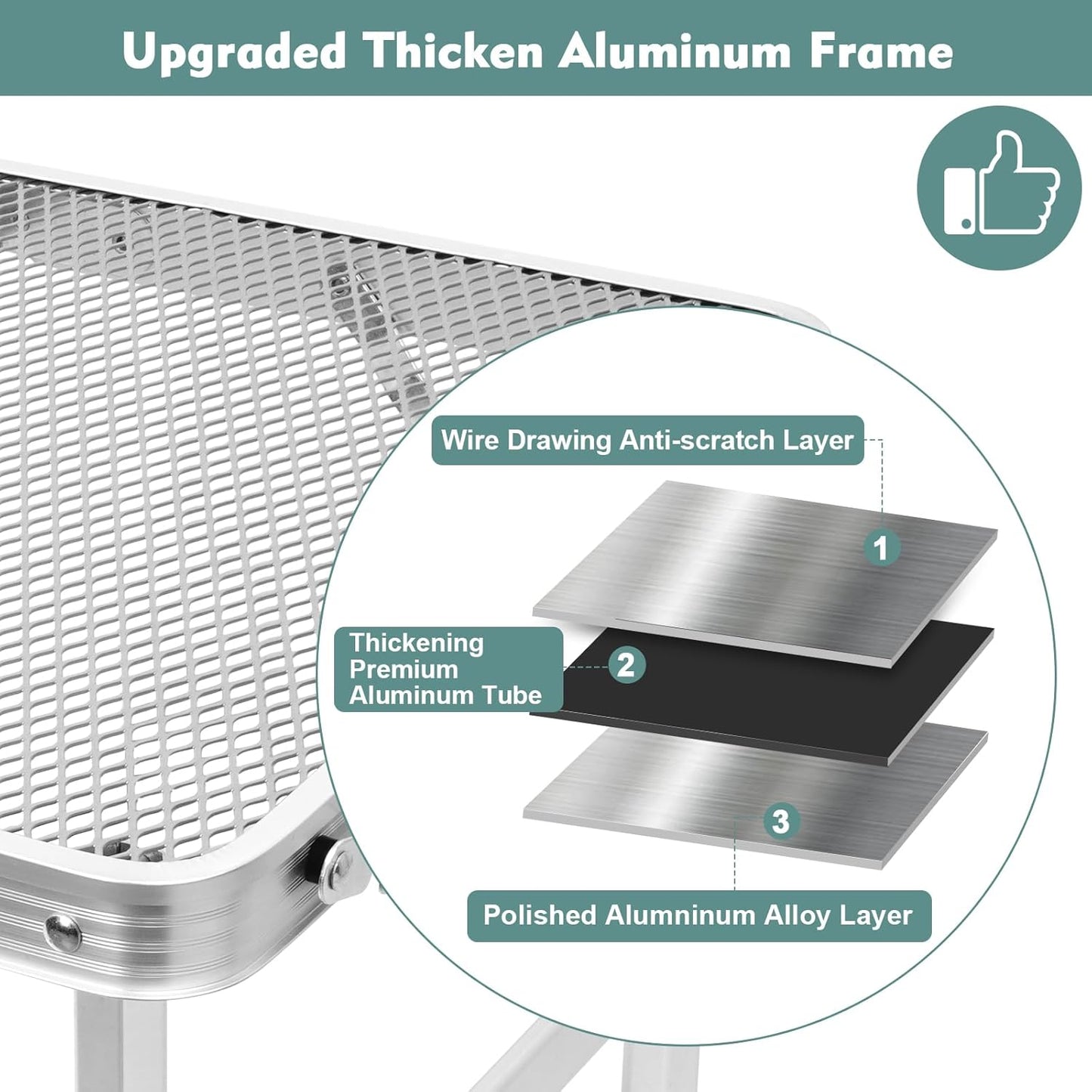 Folding Table, Easy for Storage, Compact and Portable Picnic Table for Grill, Outdoor Camping, Garden, Patio, Dining, BBQ, Party, Market, 3Ft (Medium, Silver)