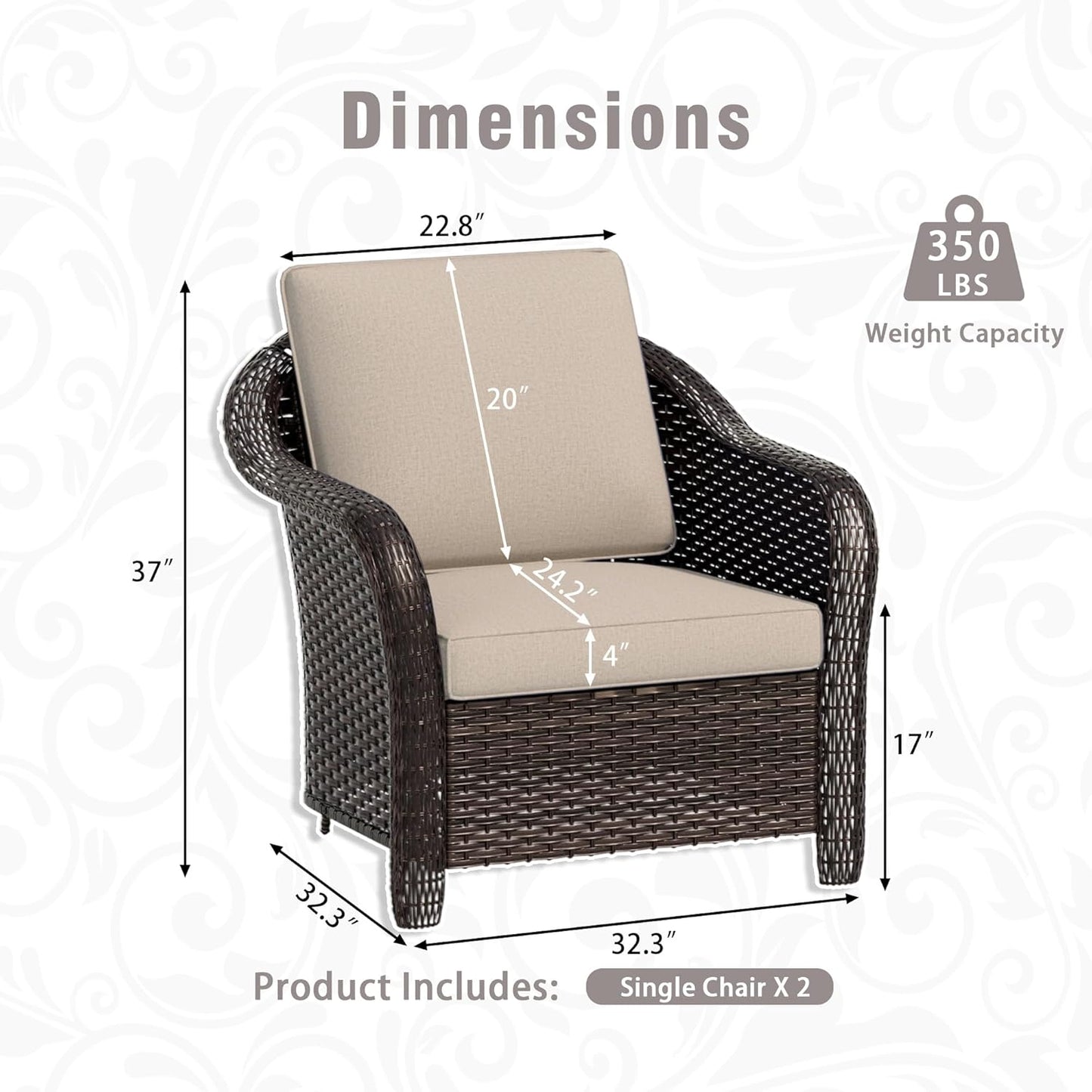 3 Piece Patio Wicker Conversation Set, All-Weather Use Outdoor Wicker Sofa with 2 PE Rattan Chair, Ideal for Porch, Backyard, Balcony, Poolside, Beige
