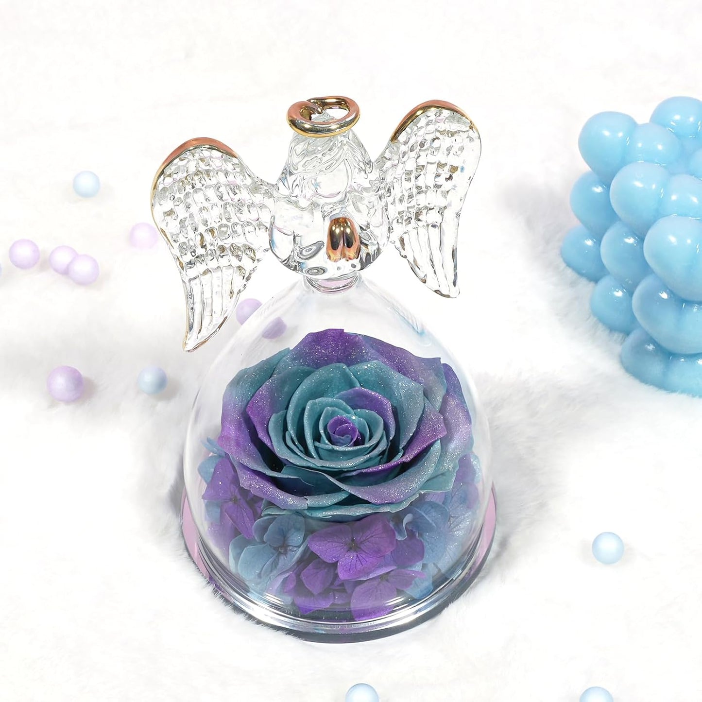 Yamonic Valentines Day Gifts for Her, Angel Figurines with Real Rose Gifts for Her Mom Grandma, Preserved Flowers Rose Angel Figurines for Mothers Day Christmas Anniversary Birthday Gifts for Her