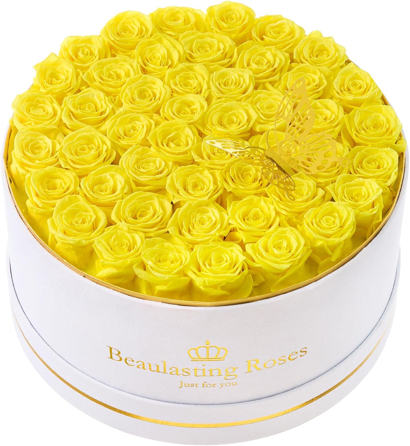 Preserved Roses Forever Flowers Real Roses in a Box Mother's Day Birthday Flowers for Her Mom Women Wife Valentine's Day, Yellow, 47 Piece