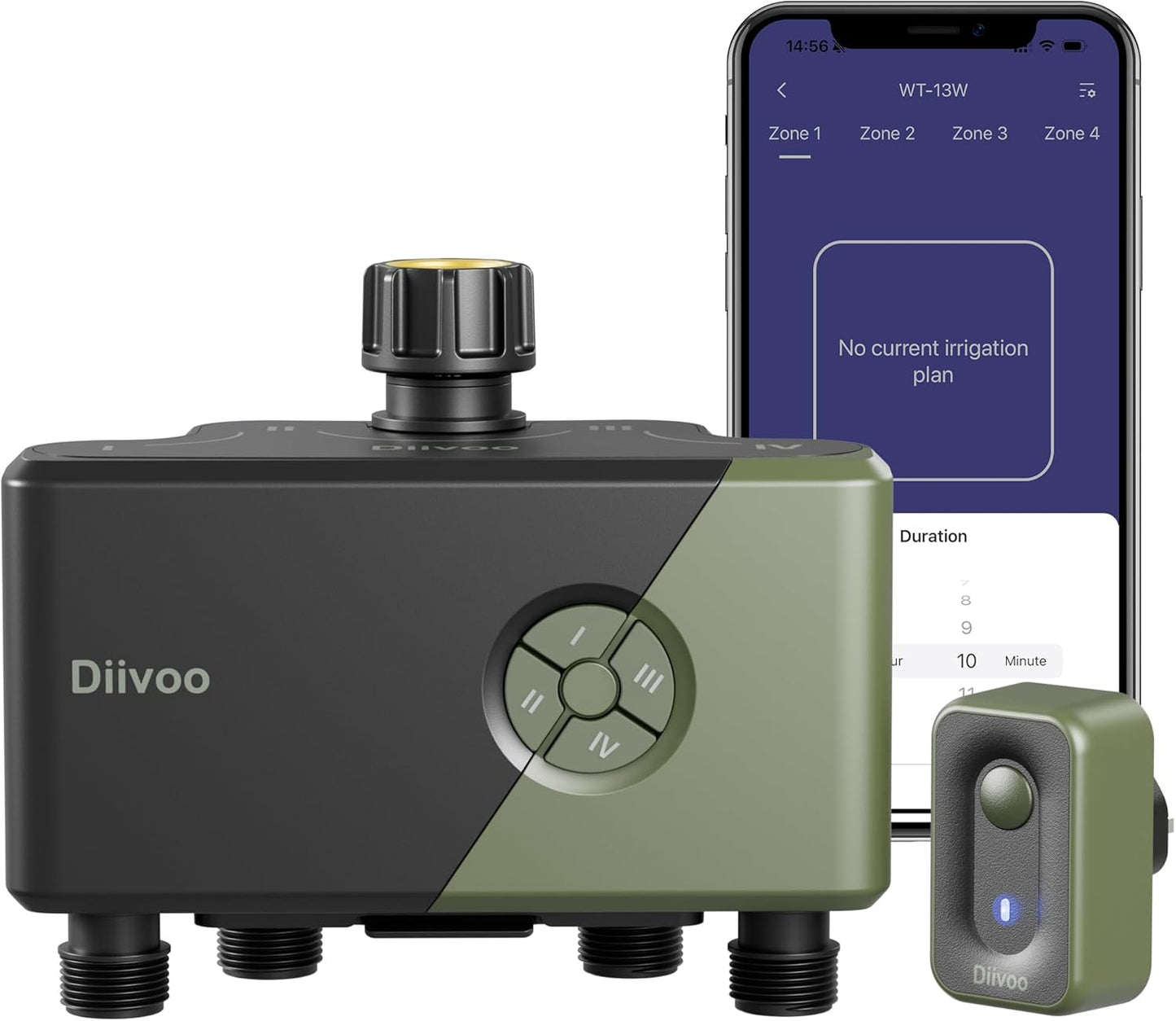 Diivoo Smart Garden Watering System, WiFi Timer with 4 Outlets Compatible with Alexa, 24 Custom Irrigation Plans, Rain Delay Function, and Dual Watering Modes for Lawns & Yards