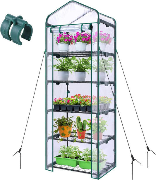 Mini Greenhouse for Outdoors Indoor: Ohuhu Small Plants Green House with 5 Tier Shelves, Portable Plastic Greenhouses with Heavy Duty Transparent PVC Cover for Garden Patio Backyard Porch Balcony