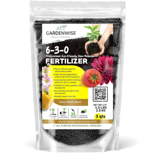 6-3-0 All-Purpose Professional Eco-Friendly Slow-Release Nitrogen Fertilizer with Iron & Calcium,Non-Burning, Enhances Soil Structure,for Indoor&Outdoor Plants,Vegetable Gardens (3 QUARTS)