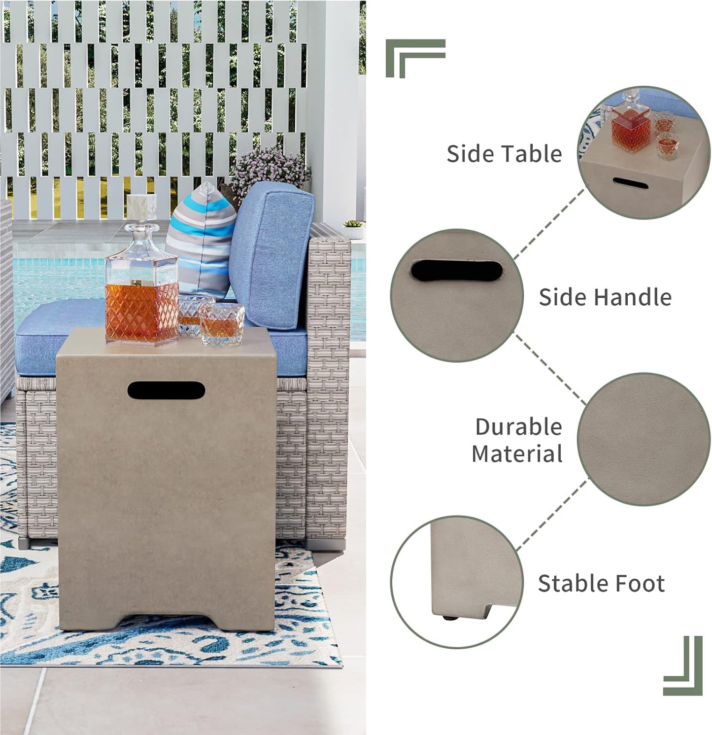 COSIEST 2-Piece Outdoor Propane Fire Table Set, Rectangle Concrete 56" x 28" Gray Fire Pit (CSA Certified, 50,000 BTU) w 20lb Tank Table, Wind Guard, Waterproof Cover for Garden, Porch, Backyard