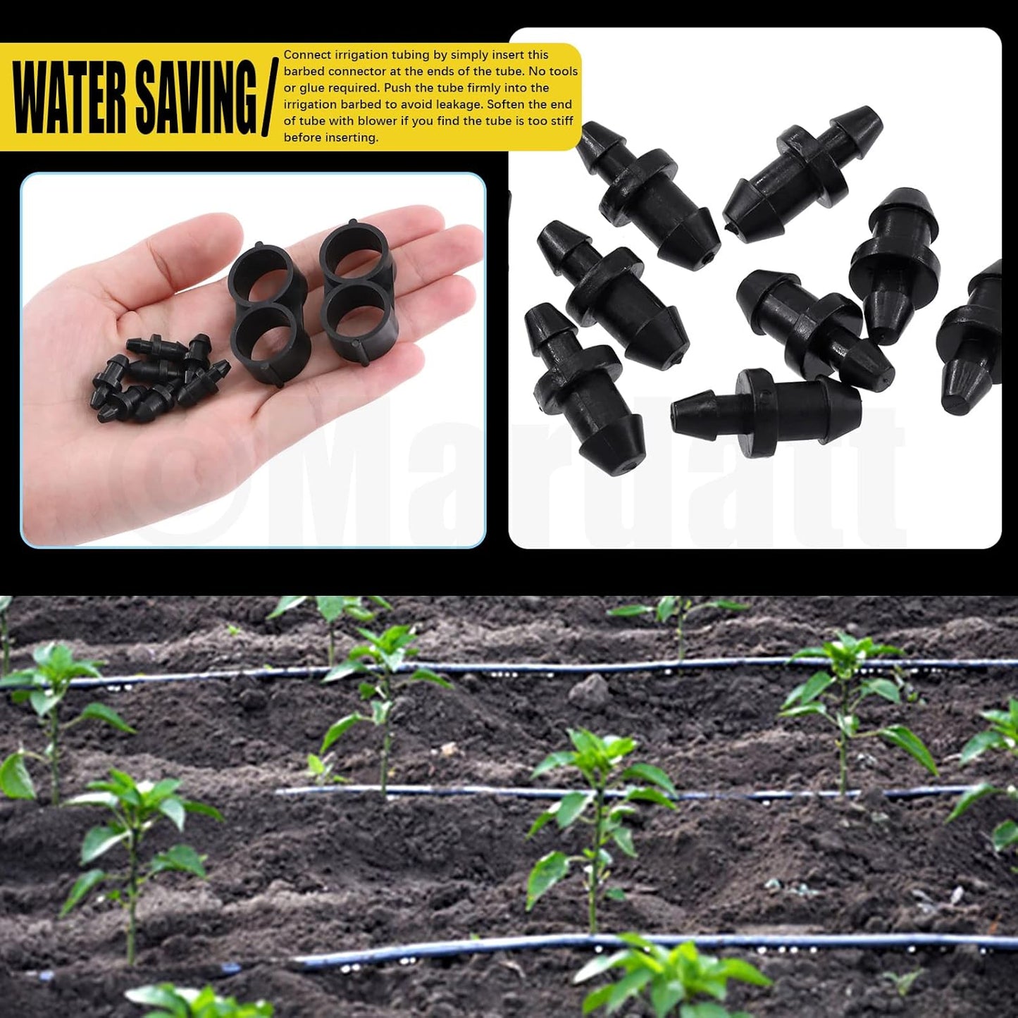 32Pcs Drip Irrigation Tubing Hole Punch & Fitting Insertion Tool with 1/2" 3/8” Drip Tube Closure Connectors End Cap Plugs for 5/8" 25/32" 1" Pipe Garden Greenhouse Agricultural Watering