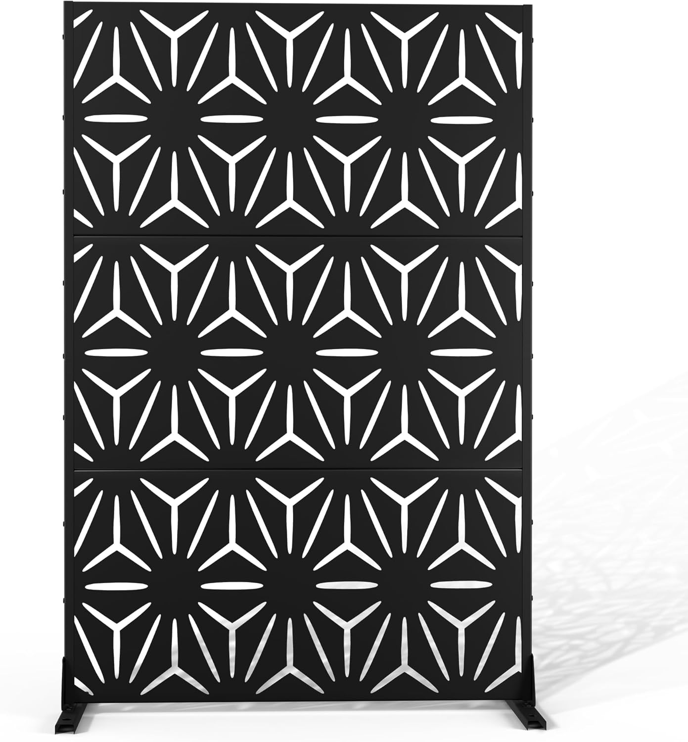 Metal Privacy Screen Outdoor 72" H×47" W, Freestanding Decorative Privacy Screen for Balcony Yard&Garden, Privacy Fence-Black&Star