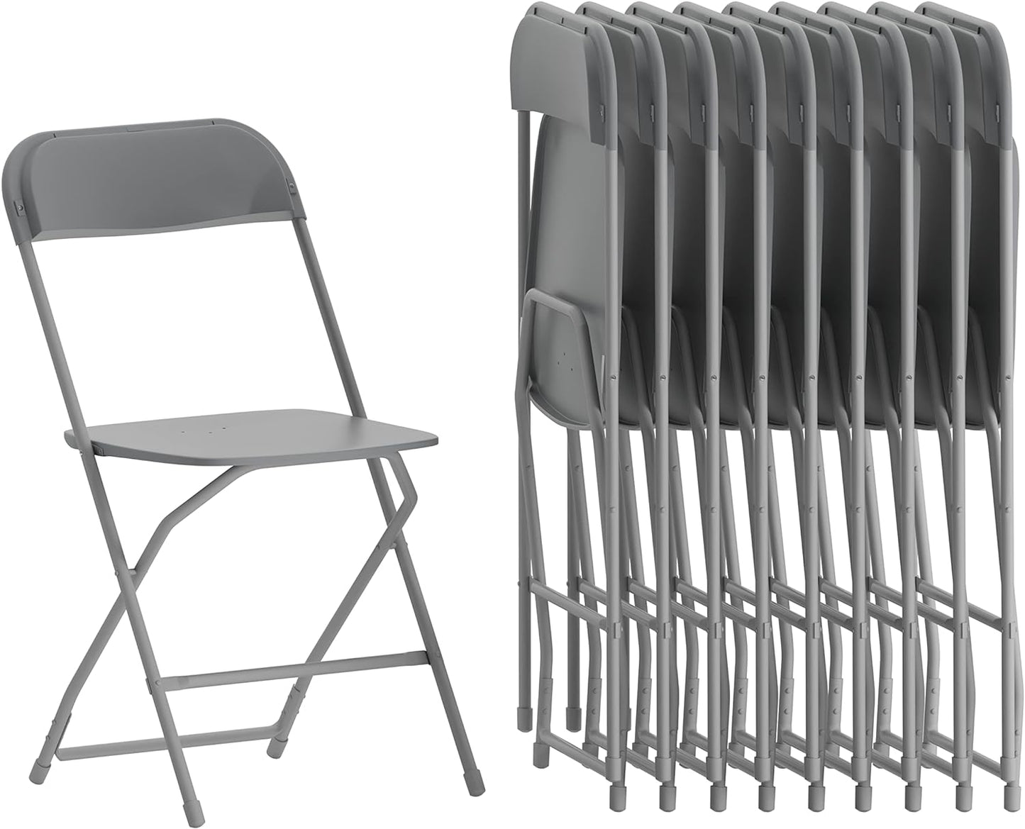 Flash Furniture Hercules Series Plastic Folding Chairs for Parties and Weddings, Stackable Commercial Event Seats, Set of 10, Gray