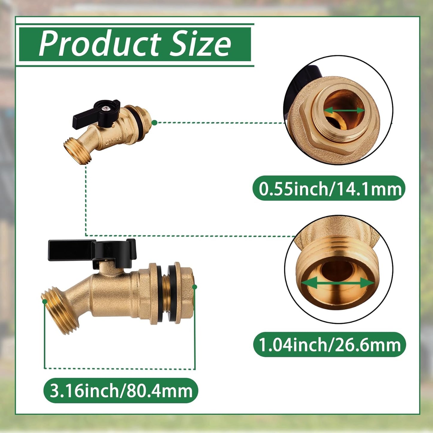 Brass Water Container Rain Barrel Spigot Kit, 1/2" Inlet to 3/4"GHT Male Thread Outlet with Quarter Turn Ball Valve Include Bulkhead Fitting and Washers