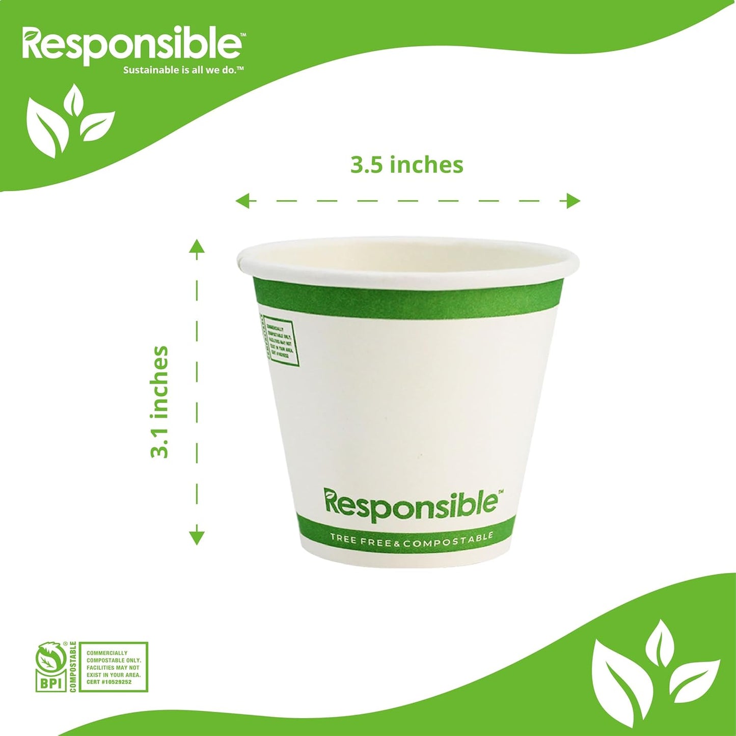 Certified Compostable 8 oz Paper Cups, Cold ＆ Hot Coffee Cups, Disposable Paper Cups, Extra Strength Disposable Cups, Made without PFAS (50 count)