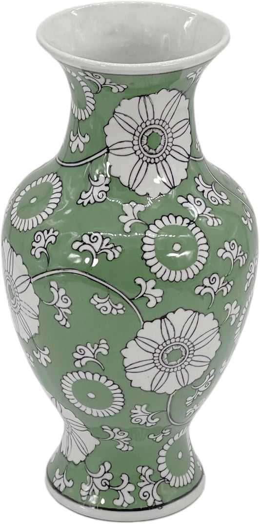 Galt International Floral Chinoiserie Ceramic Vase 14" - Hand Painted Antique Style Porcelain Flower Bottle Fishtail Porcelain Chinese Vase for Home Decor Centerpiece