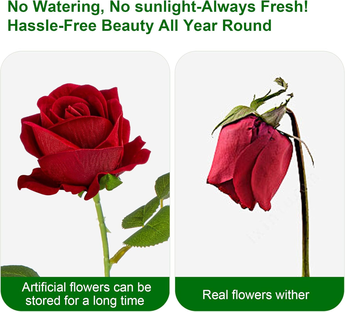 Fake Plants Roses Flowers Plastic Flowers Spring Decorations for Home Gifts for Gf Roses Artificial Flowers for Vase Fake Flowers Home Decor Fake Plant 19.6”(50PCS Red)