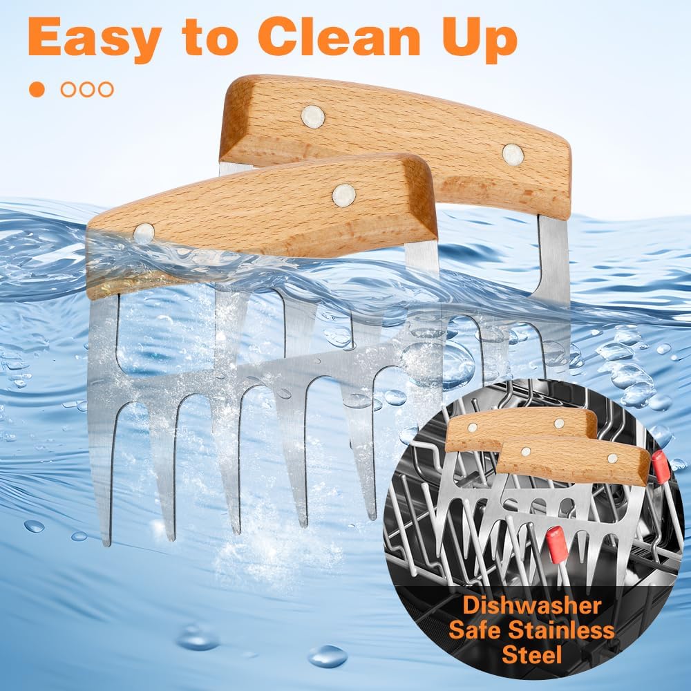 2 PCS Meat Shredder Claws, Stainless Steel Meat Claws, Metal Pulled Pork with Handle Turkey Pork Chicken Shredder Tool Accessories for Men Grilling Cooking BBQ Serving