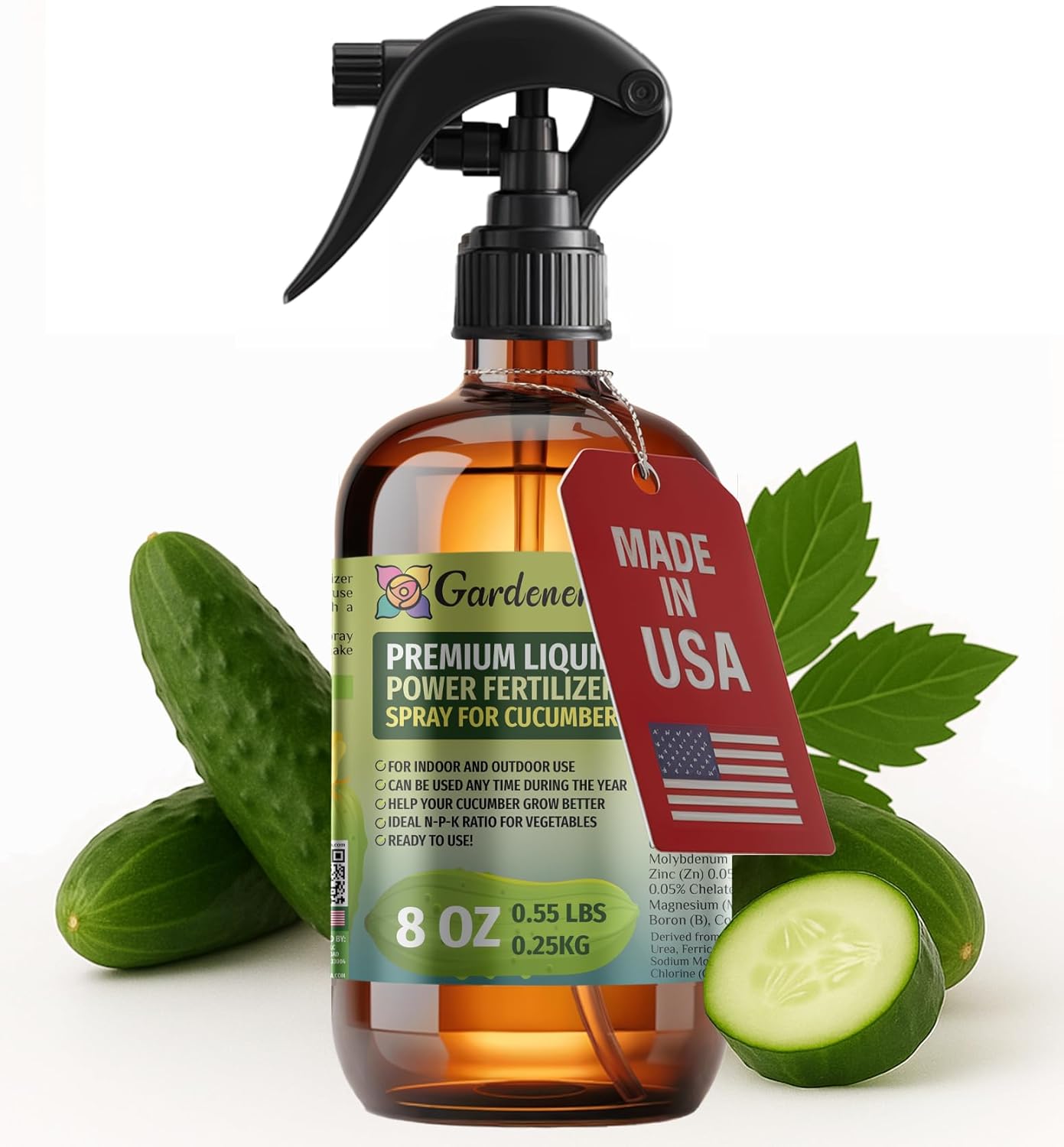 Liquid Power Cucumber Fertilizer Spray – Ready-to-Use Liquid Plant Food Mist for Cucumber – Premixed, Easy Application – Fast-Acting Formula for Growth, Roots & Yield – Indoor & Outdoor Use – 8 oz