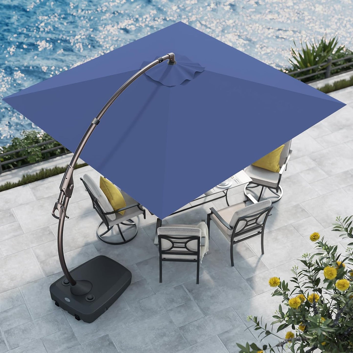 Grand patio 10x10 FT Patio Cantilever Umbrella with Base Outdoor Large Square Tilting Offset Umbrellas for Poolside Deck (Navy Blue, 10x10 FT)
