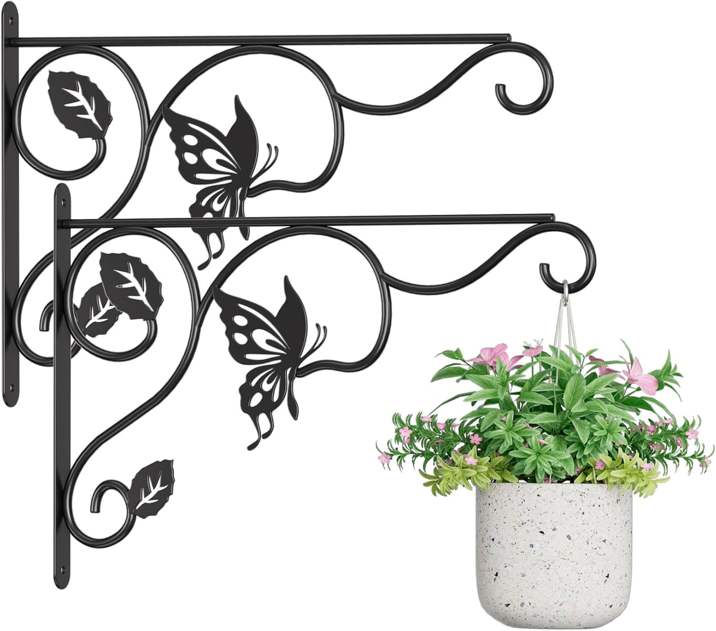 2 Pack Heavy Duty Plant Hooks for Hanging - 12 Inch Metal Wall Hangers Indoor/Outdoor, Sturdy Plant Bracket for Bird Feeders, Planters, Lanterns, Wind Chimes - Patio, Garden, Home Decor (Black)