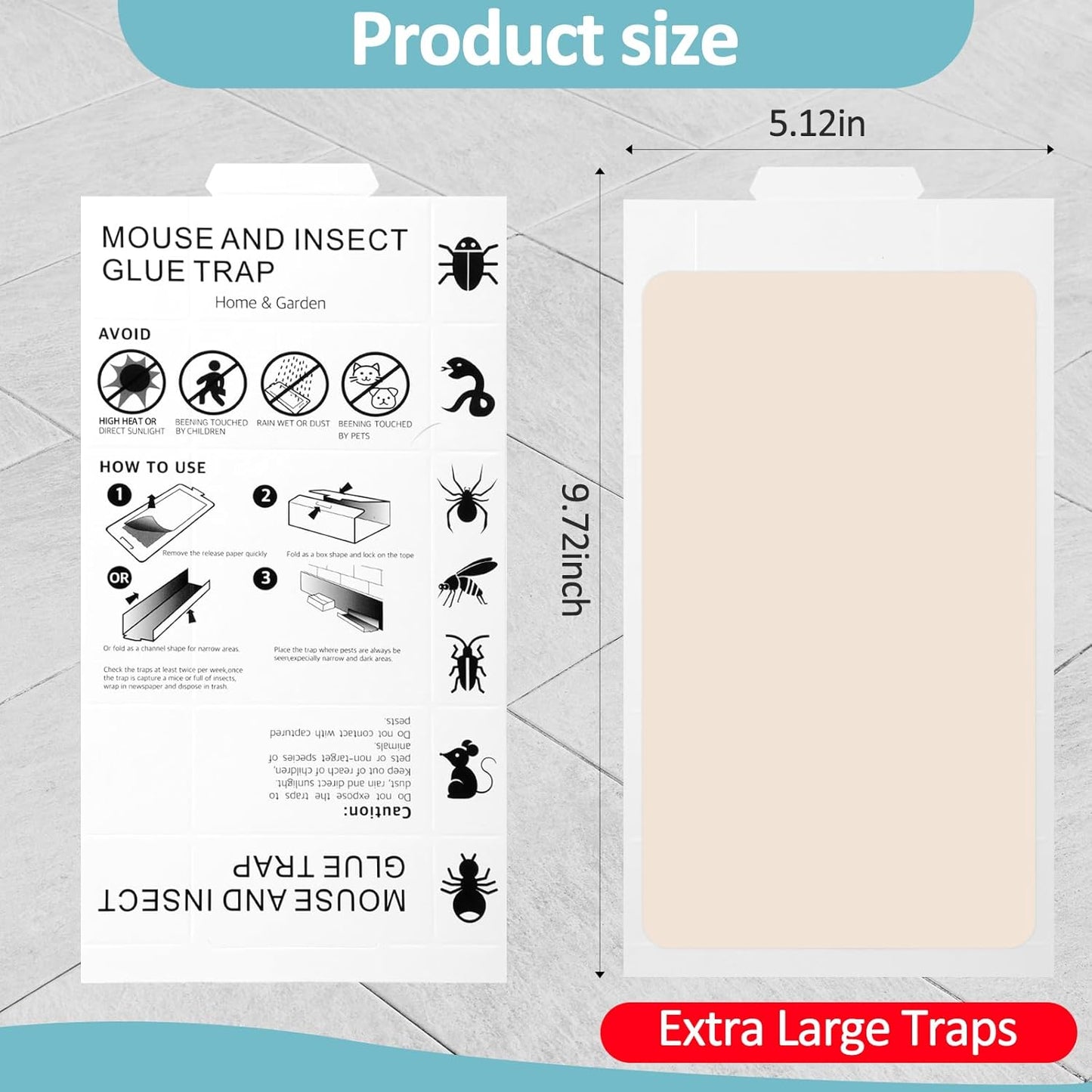 Qualirey Mouse and Insect Glue Boards Pest Glue Traps Bulk Large Mouse Rat Trap Sticky Adhesive for Mice Spider Moth Cockroaches Cricket House Indoor Outdoor Non Toxic(100 Pcs,9.72 x 5.12 Inch)