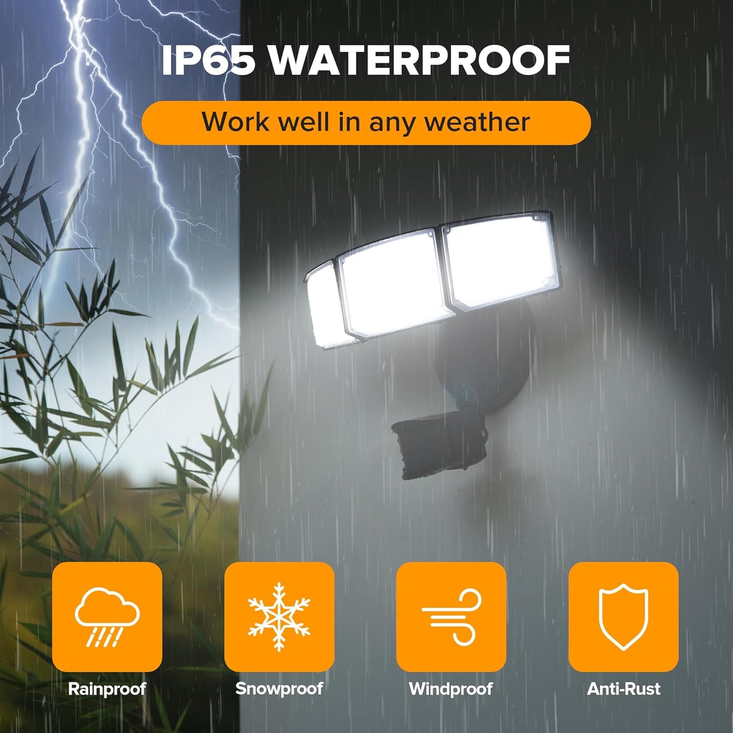 UME 2 Pack 5500LM LED Security Lights Motion Sensor Light Outdoor, 49W, 5000K Daylight, IP65 Waterproof, Dusk to Dawn, 3 Head Motion Detected Flood Light for Garage, Yard, Porch (Black)