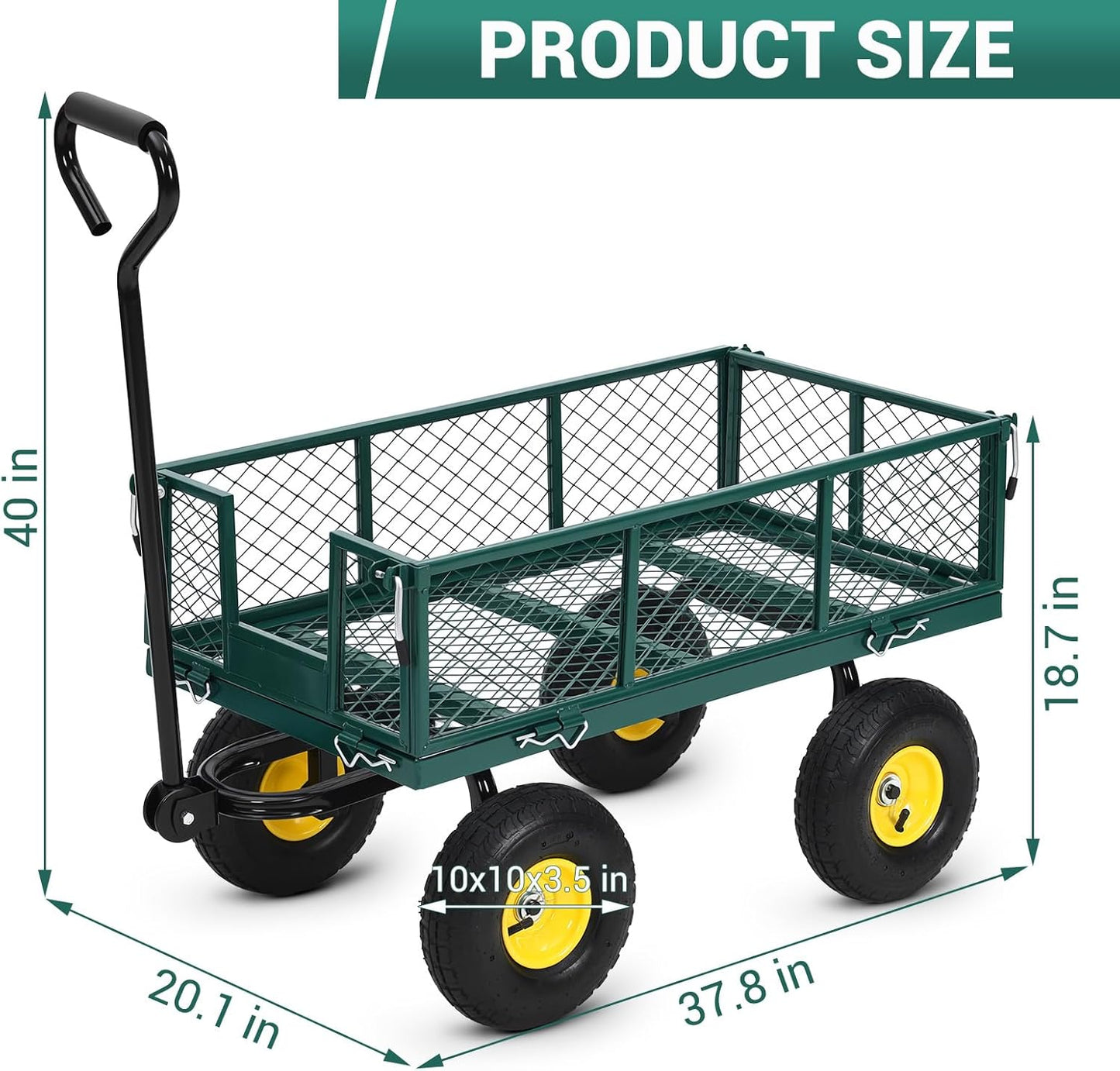 900 Lbs Steel Garden Cart. Heavy Duty Metal Garden Wagon with 10" Wheels, Pullable Metal Garden Wagon with 180° Rotating Handle and Removable Sides for Farm, Yard
