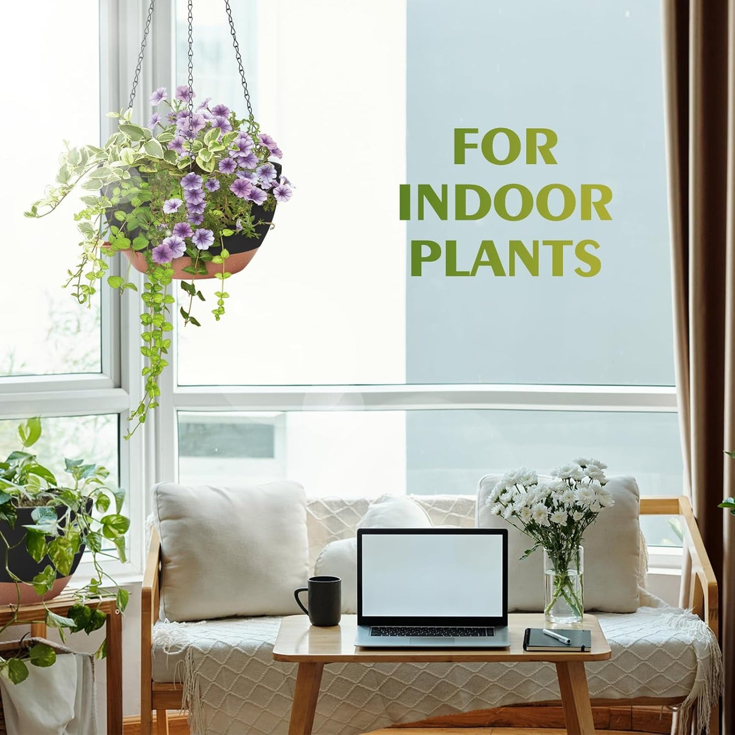 GARDIFE Hanging Planters for Indoor Outdoor Plants, 2 Pack Self Watering Hanging Pot with Drainage Holes & Removable Tray (Black, 10 inch)