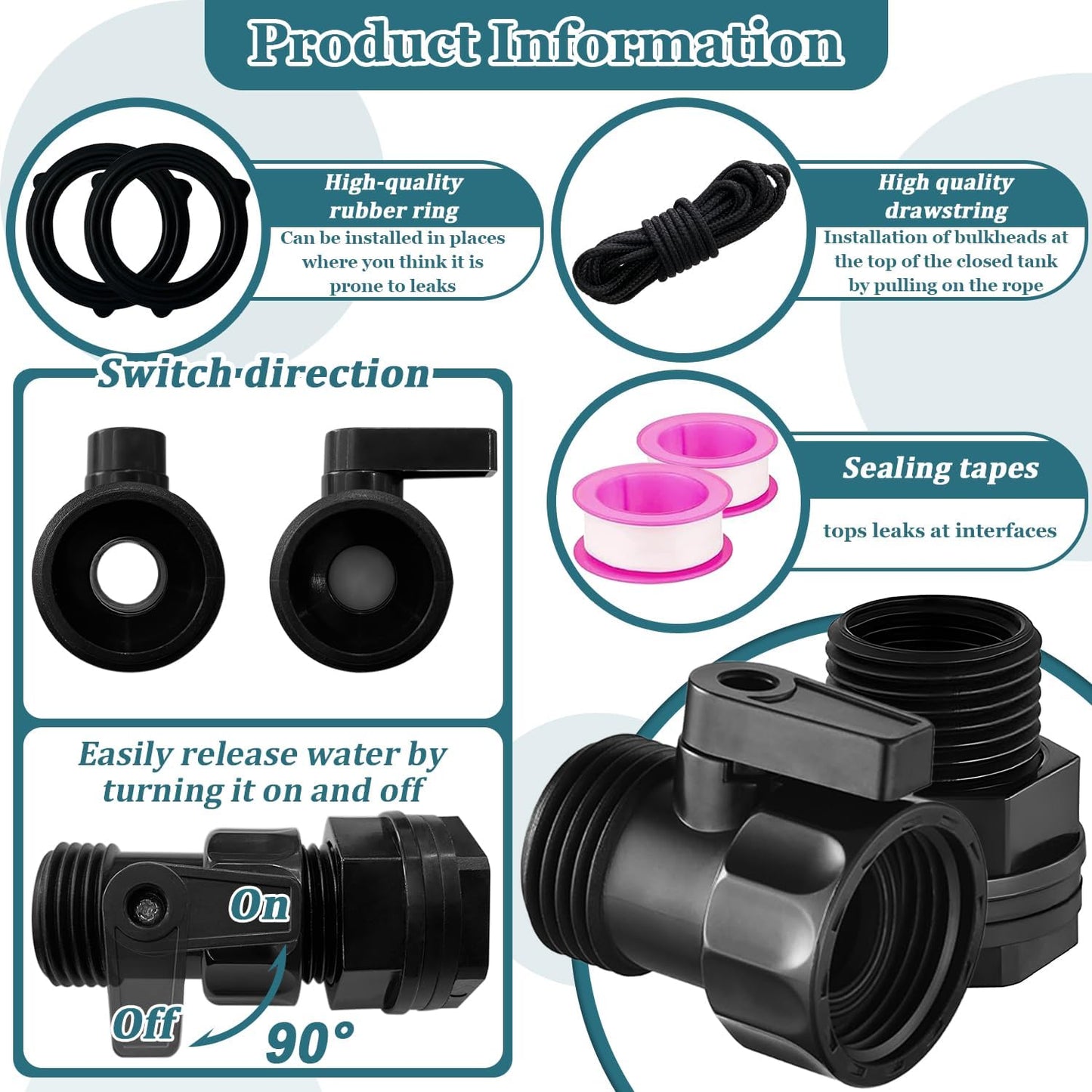 4 Pack Rain Barrel Spigot kit 3/4'' Plastic Garden Hose Shut Off Valve Kit With 3/4 GHT Bulkhead Fitting for Rain Barrels Aquariums Water Tanks Tubs Pools Spigot