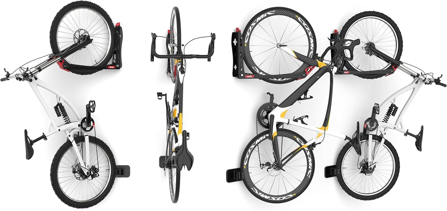 TORACK BIKEPAL No Lifting Swivel Bike Racks, Space Saving Wall Mounted Bike Holder for Garage, Bike Wall Hangers for Vertical Bike Storage (4 Pack)