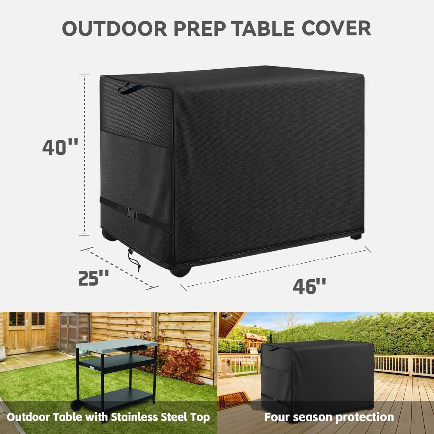 Outdoor Prep Table Cover- Heavy Duty Waterproof Cover for Outdoor Stainless Steel Table,Compatible with 46 inch Outdoor Utility Cart and Storage Cabinet Black