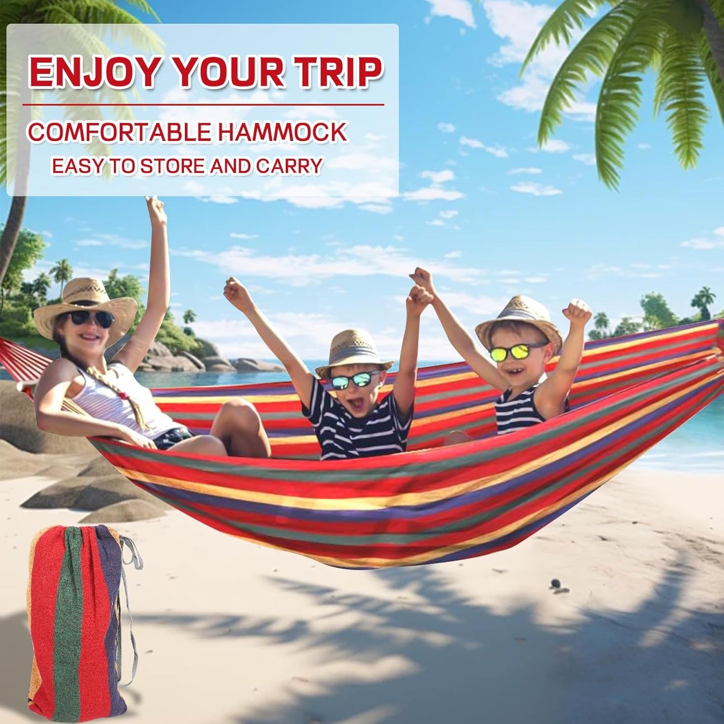 Durable Hammocks 660 Lbs Capacity, Camping Essentials Hiking Gear Accessories Max 2 X Tree Straps & Carabiners & Duckbilled Buckle & Thicker Rope & Portable Carrying Bag Included (red)