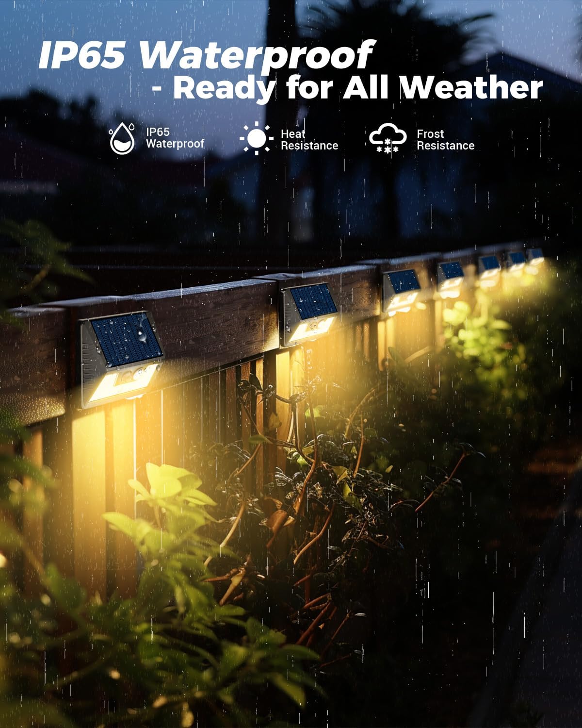 12 Pack Solar Fence Lights, Motion Sensor Deck & Wall Lights - Warm White LED, Wireless, Waterproof, Outdoor for Yard, Steps & Garden - Black