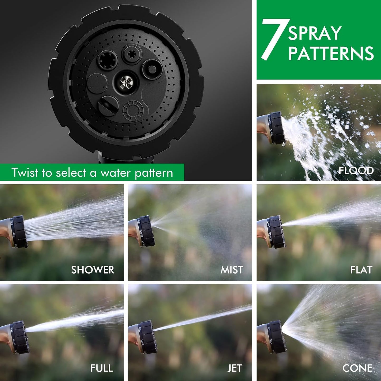 RESTMO Heavy Duty Hose Nozzle, Metal Garden Water Hose Sprayer with 7 Watering Patterns, Thumb Control, On Off Valve, High Pressure Nozzle Sprayer for Watering Plants, Car and Pet Washing, Bronze