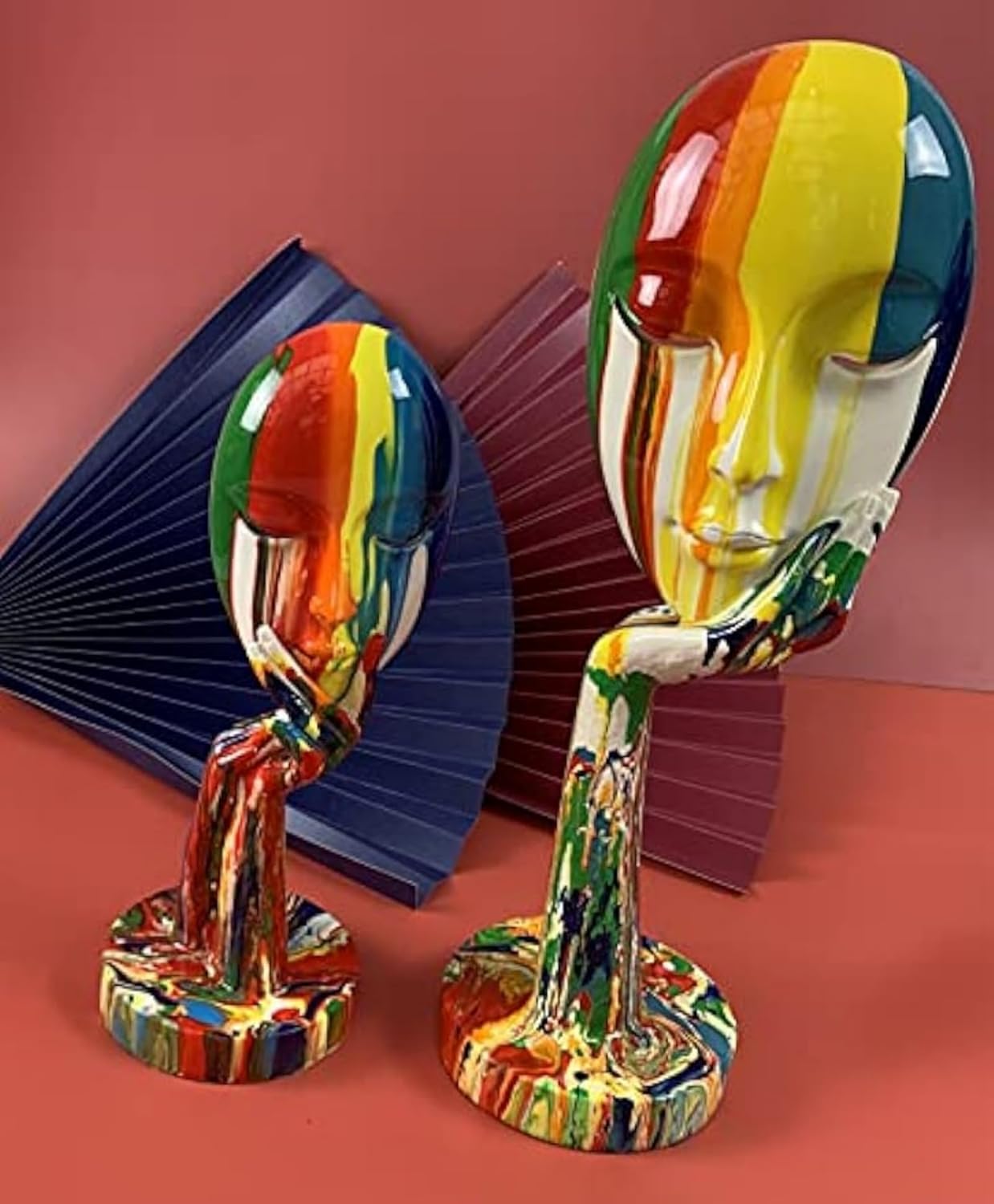 suruim Simple Creative Colorful Female Face Art Statue Thinker Sculpture Abstract Character Crafts Ornament Home Office Bedroom Living Room Study Decoration (Large 15.3x4.9x4.9in)