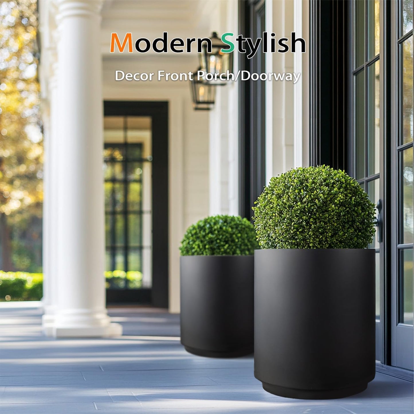 Round Concrete Planter Outdoor Indoor, Large Cement Plant Pots for Flowers (Black, 12 inch)