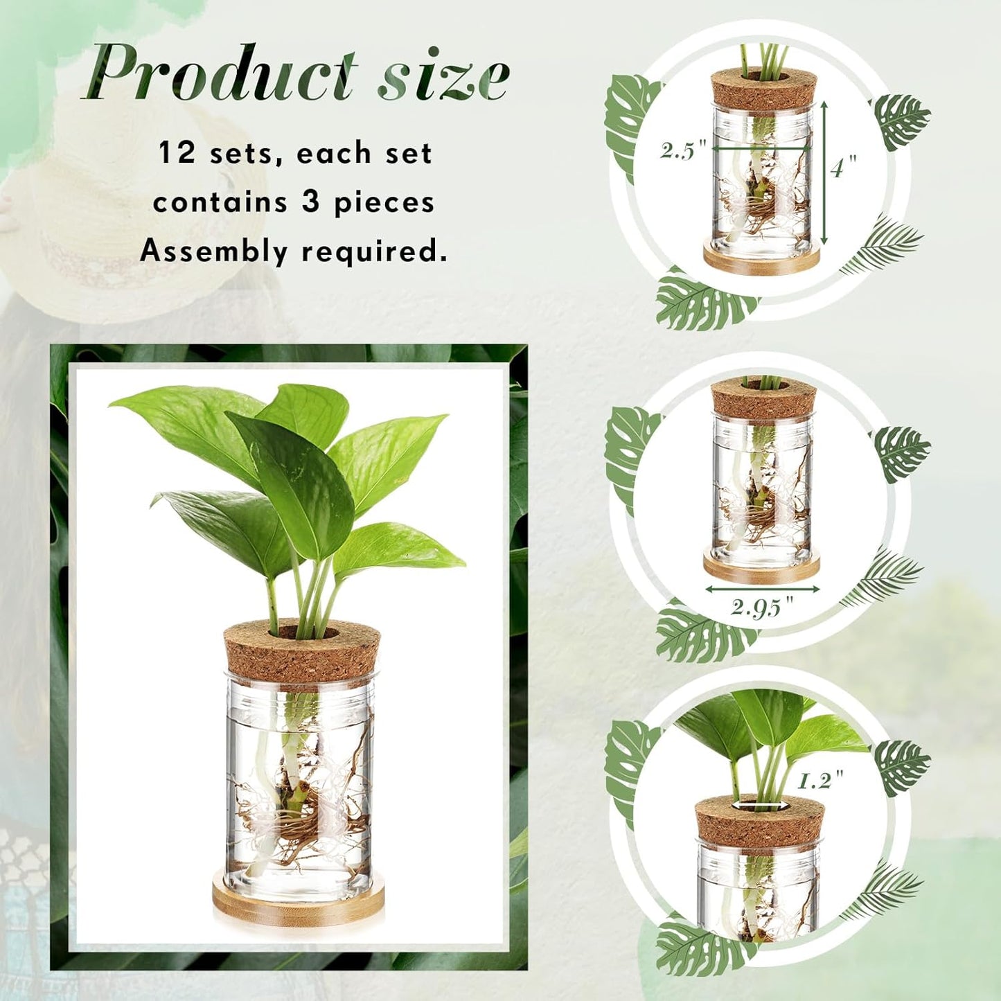 Baderke 12 Packs Propagation Vases for Plants Plastic Plant Propagation with Hole Lid and Bamboo Stand Growing in Water Hydroponic Home Office Desktop Vase Decoration(Classic Style)