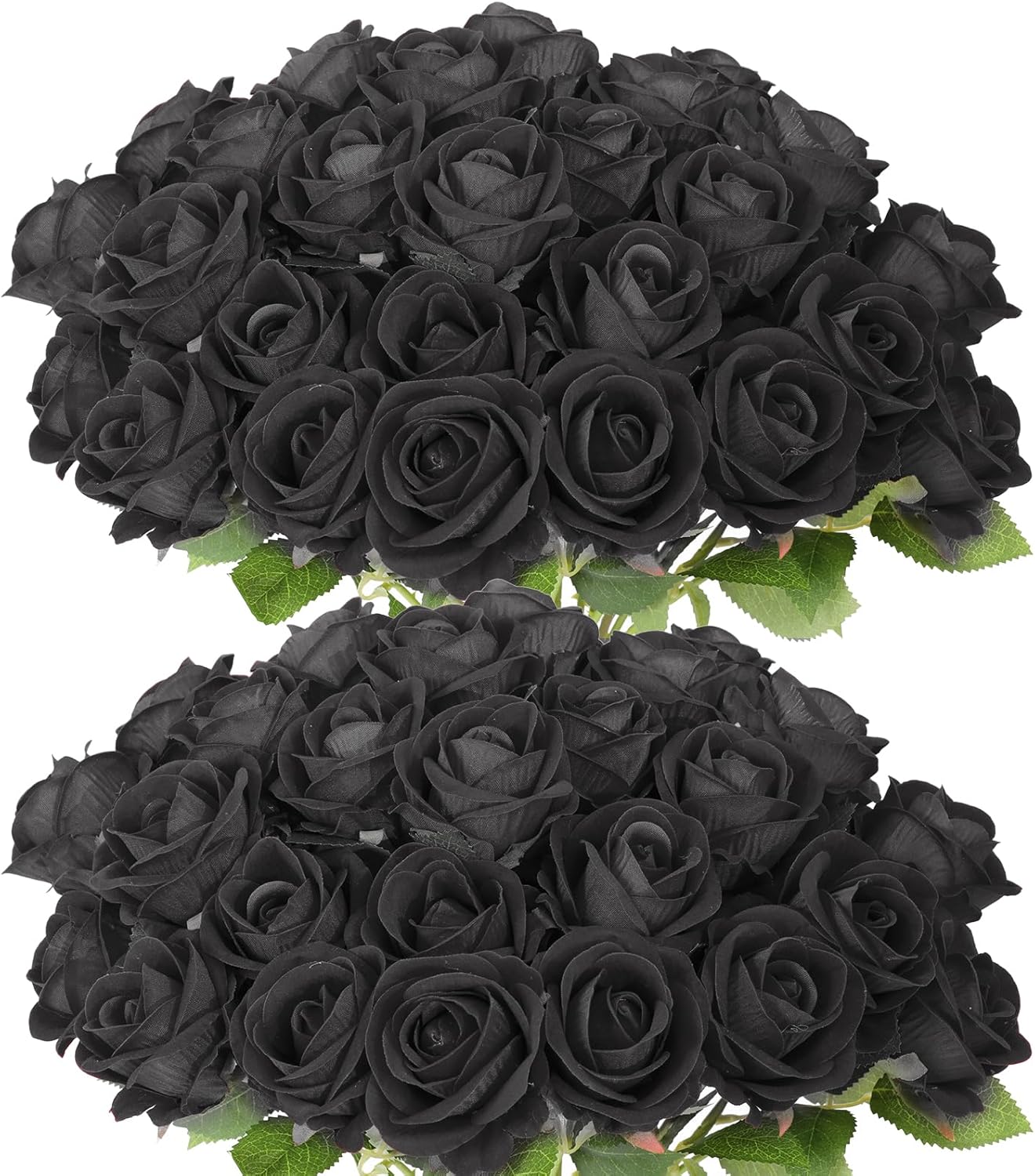55 PCS Fake Roses Artificial Flowers Bulk, Black Roses Bridal Bouquet Silk Faux Rose with Stems for Wedding Flowers Decoration, Valentine's Day, Bridal Bouquet, Anniversary,Home Decor (55PCS, Black)