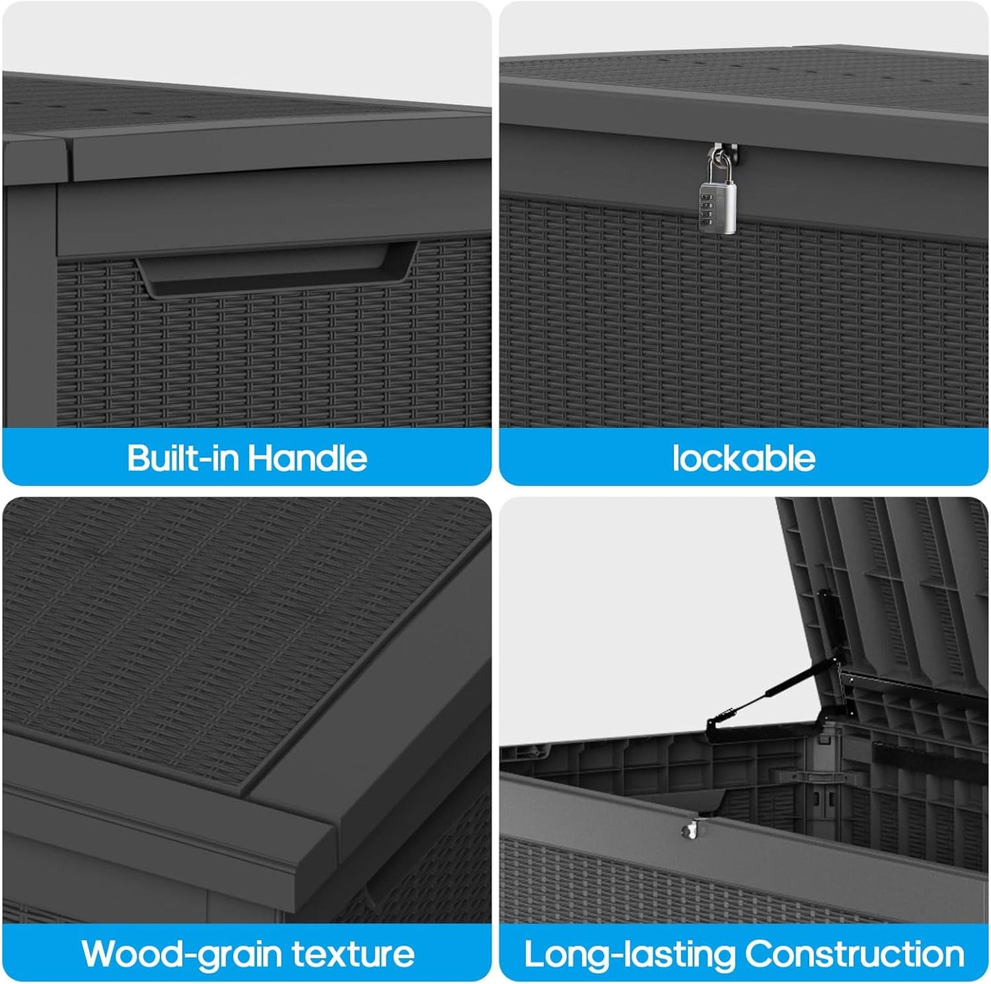 320 Gallon Waterproof Large Resin Deck Box Indoor/Outdoor Lockable Storage Container and Seating for Garden, Pool, and Patio (320 Gallon, Black)